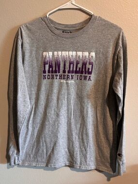 Champion Northern Iowa Panthers Grey Long Sleeve Tee - Purple Print Youth XL